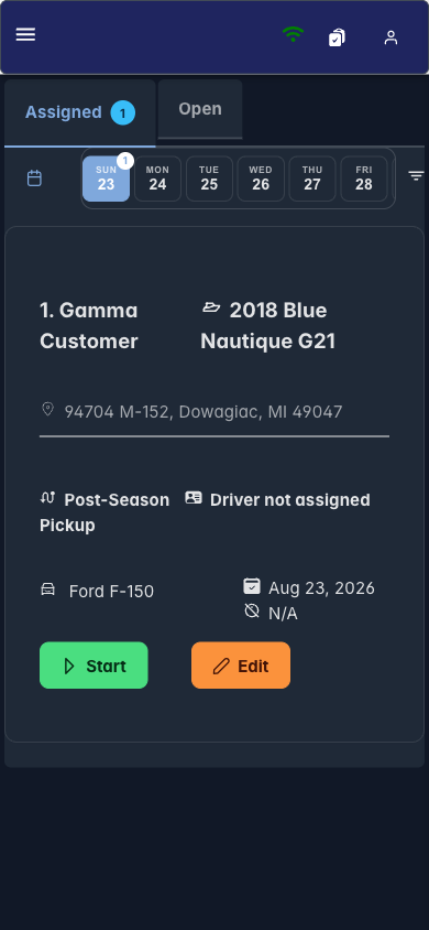 Boatload dashboard on a phone showing the day's jobs